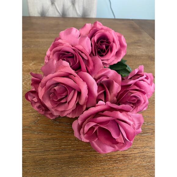 Fuchsia-colored Artificial Rose Bush Bouquet 17"H - Picture 2 of 7